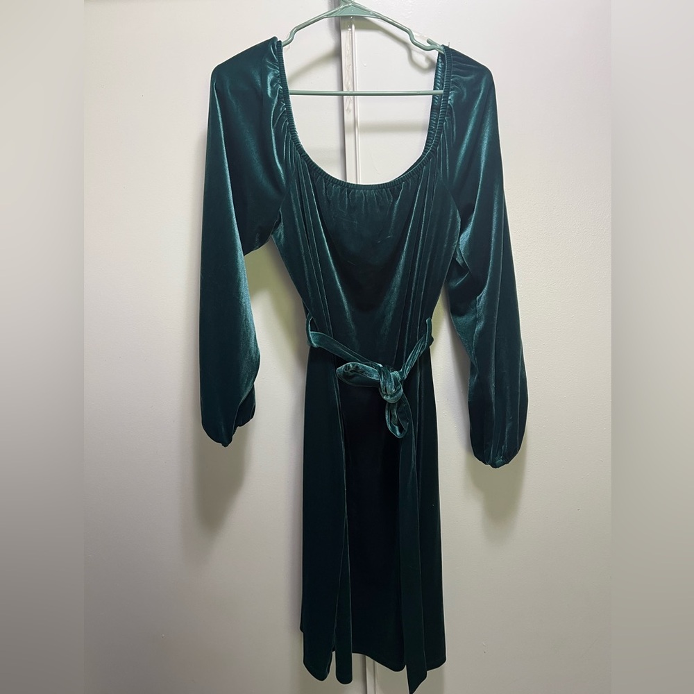Chic Long Sleeve Velvet Dress in Deep Green